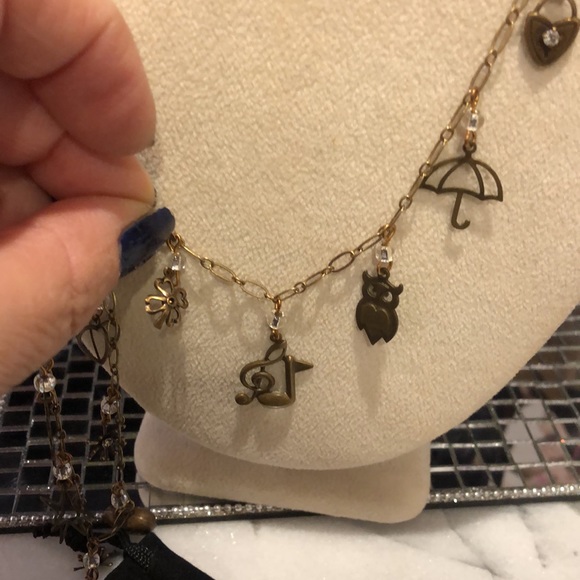 Vintage Charm All Antiqued Gold & Crystal Long Necklace-Boutique - Picture 6 of 7